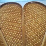 Pair of vintage "tulip" wall lights in rattan and canework