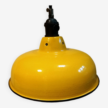 Vintage pendant light in yellow enameled sheet metal