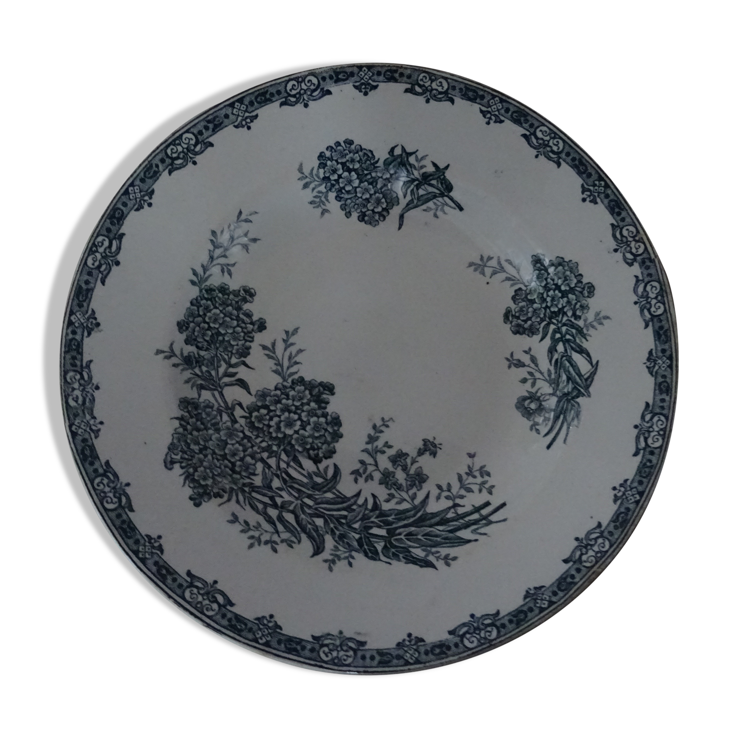 Old faience plate old St Amand decoration Daisy blue flowers