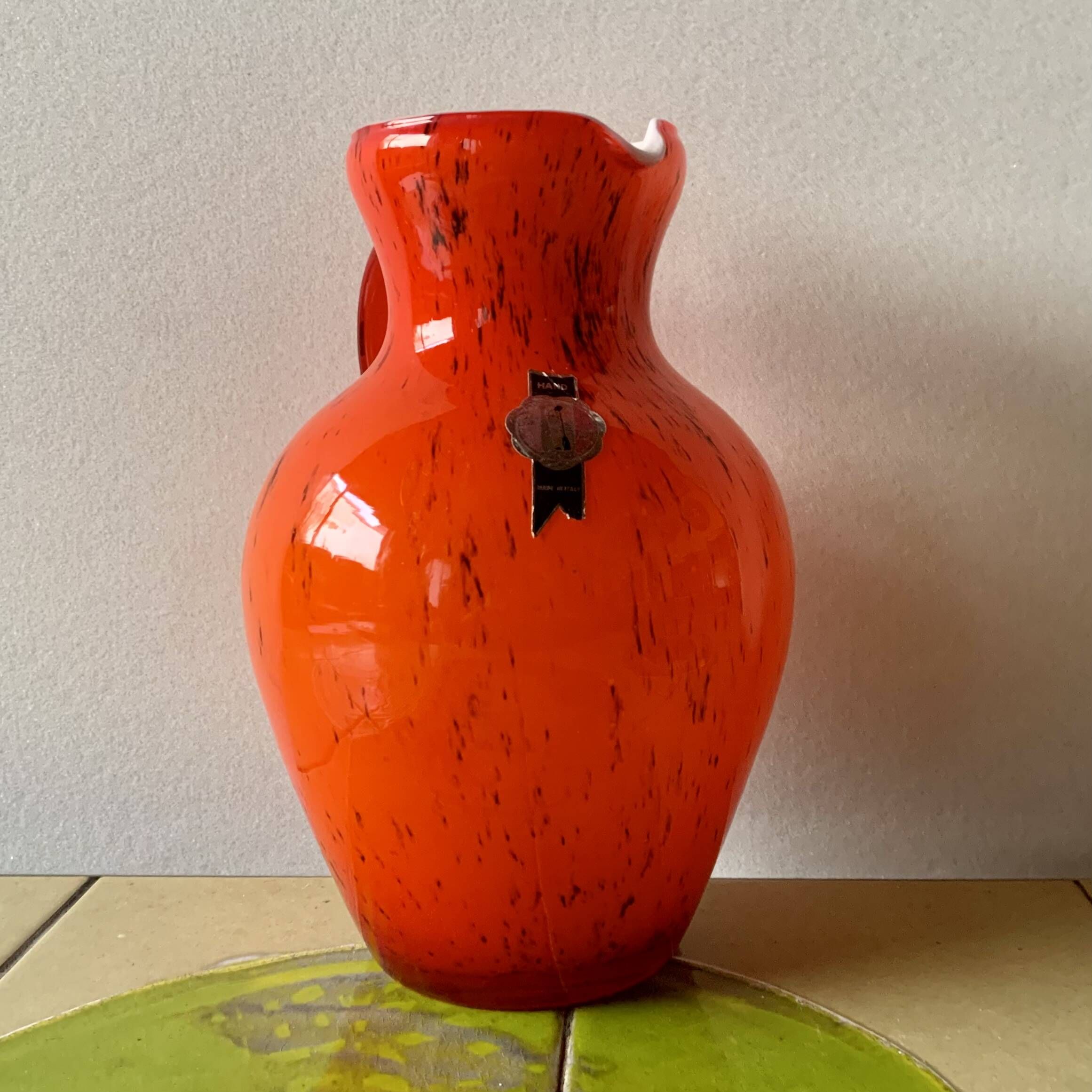Vintage vase or pitcher in orange blown glass - Made in Italy