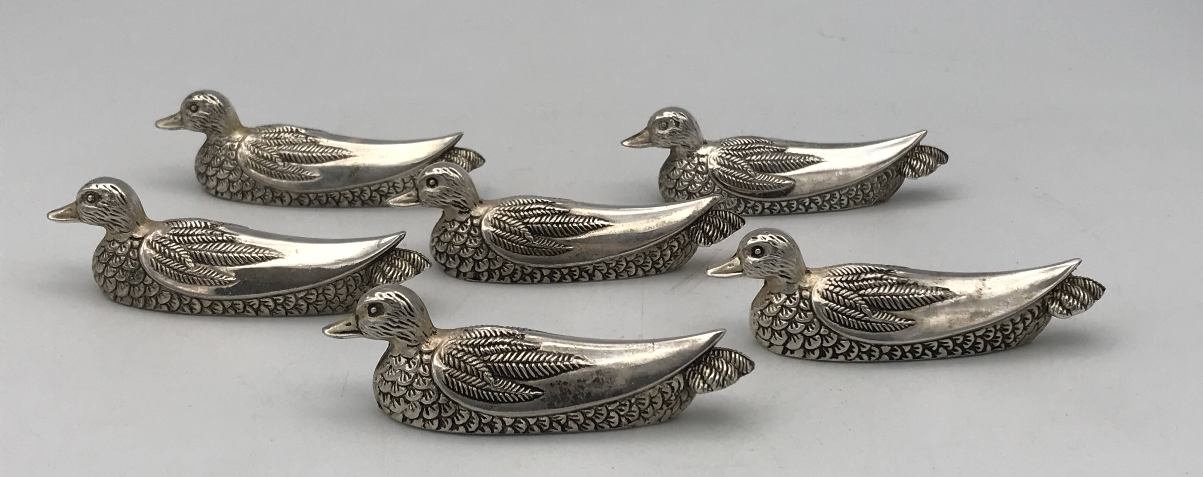 6 vintage DUCK-shaped knife rests, silver-plated metal, SILEA