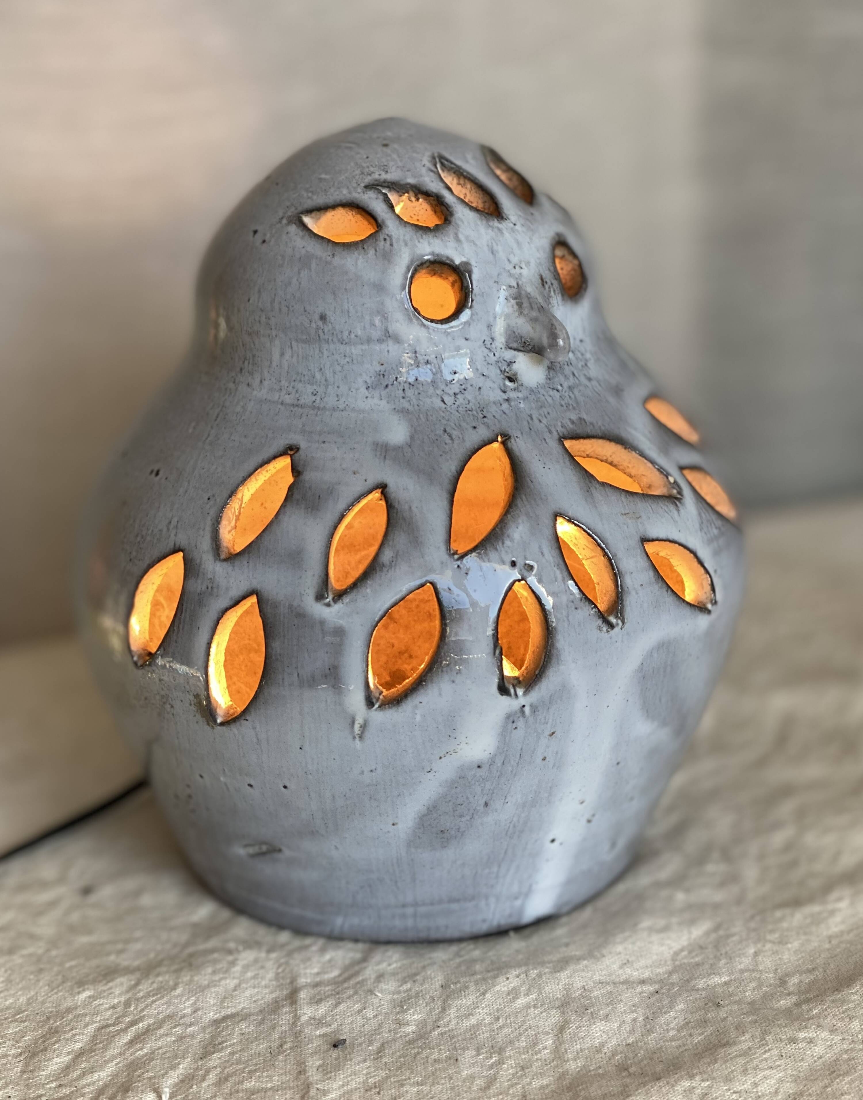Zoomorphic ceramic night light by Honoré Camos in Vallauris, vintage owl 1960