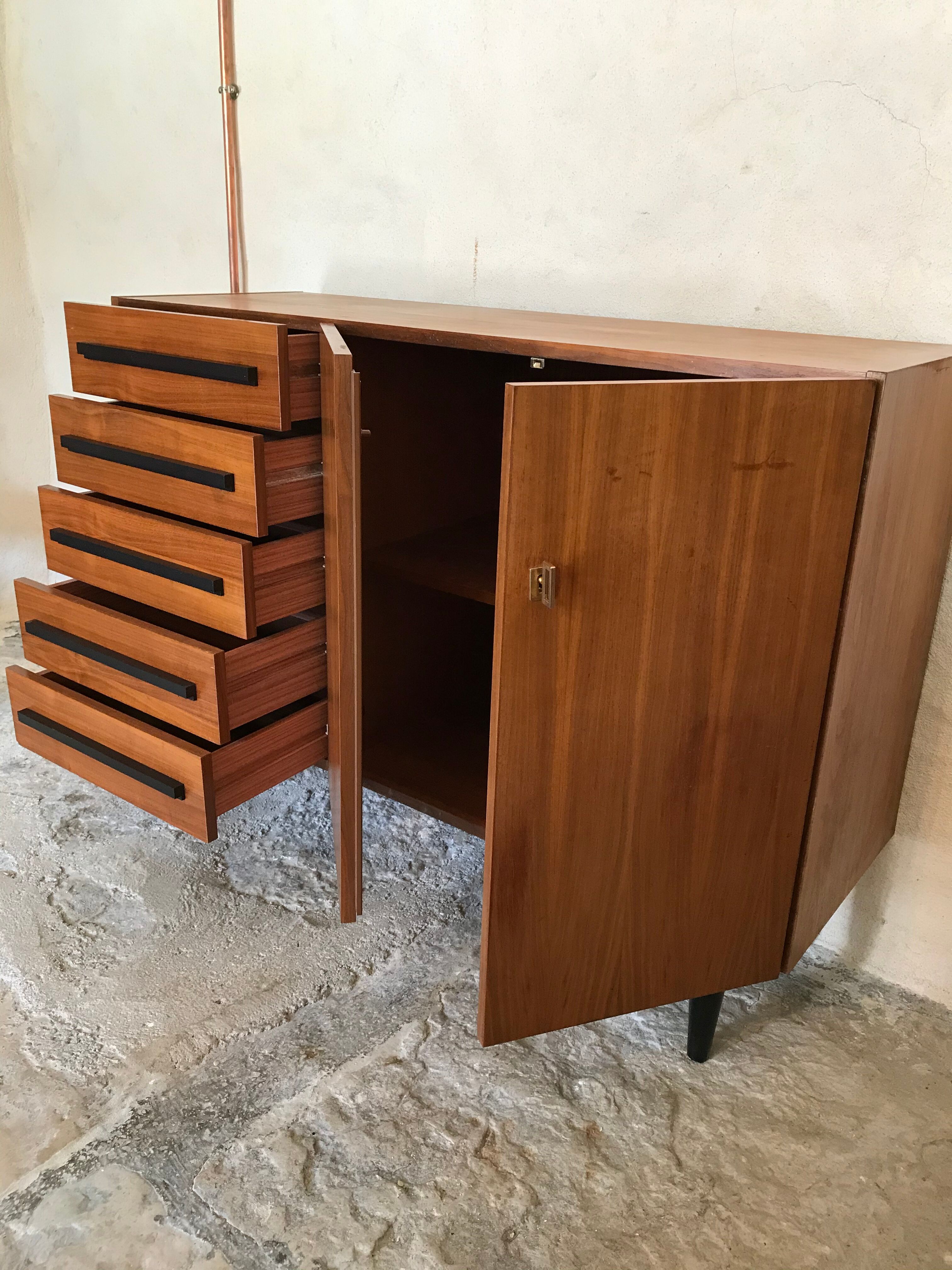 Vintage storage cabinet 1960's 5 drawers 2 doors