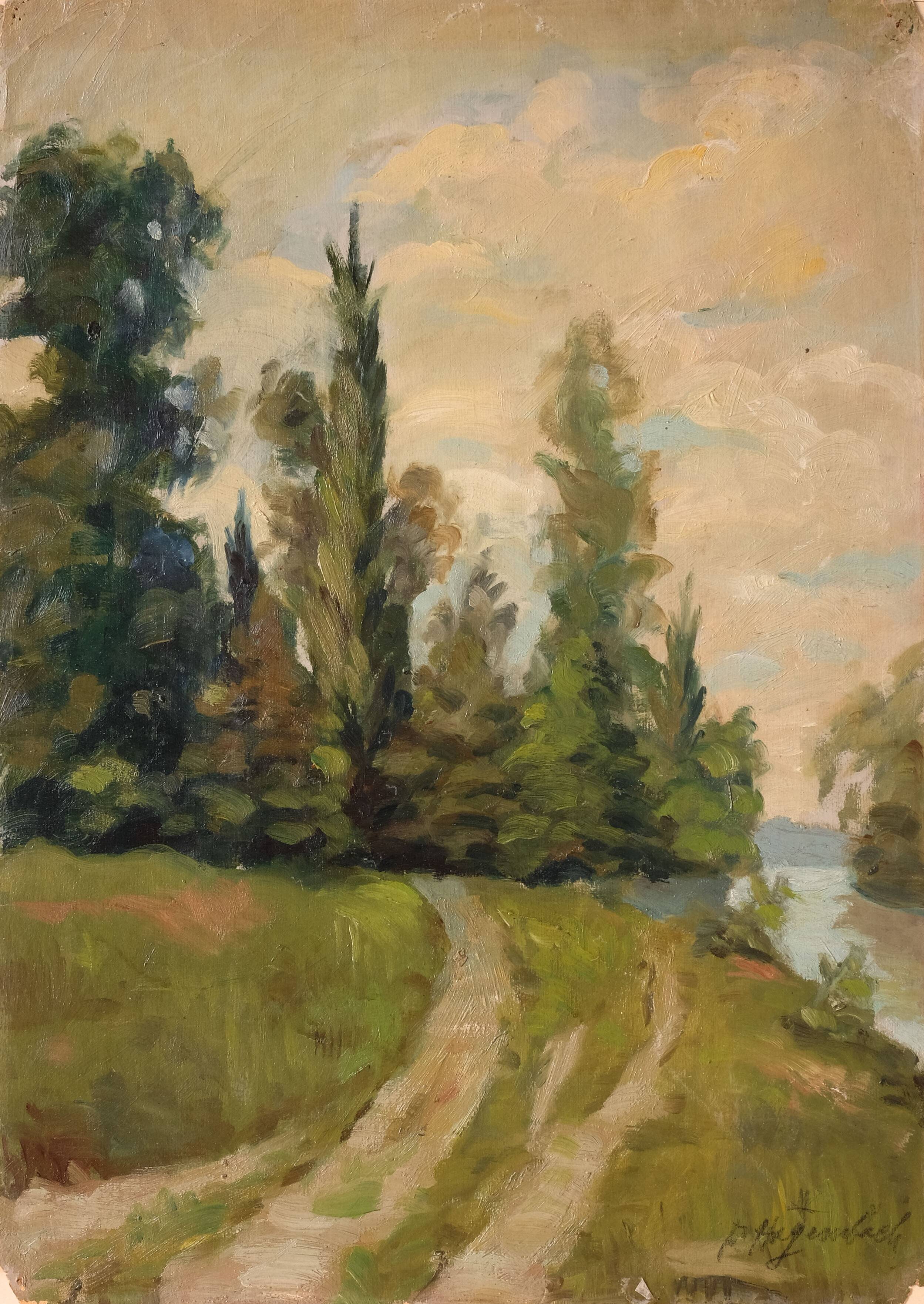 Painting path to the forest landscape