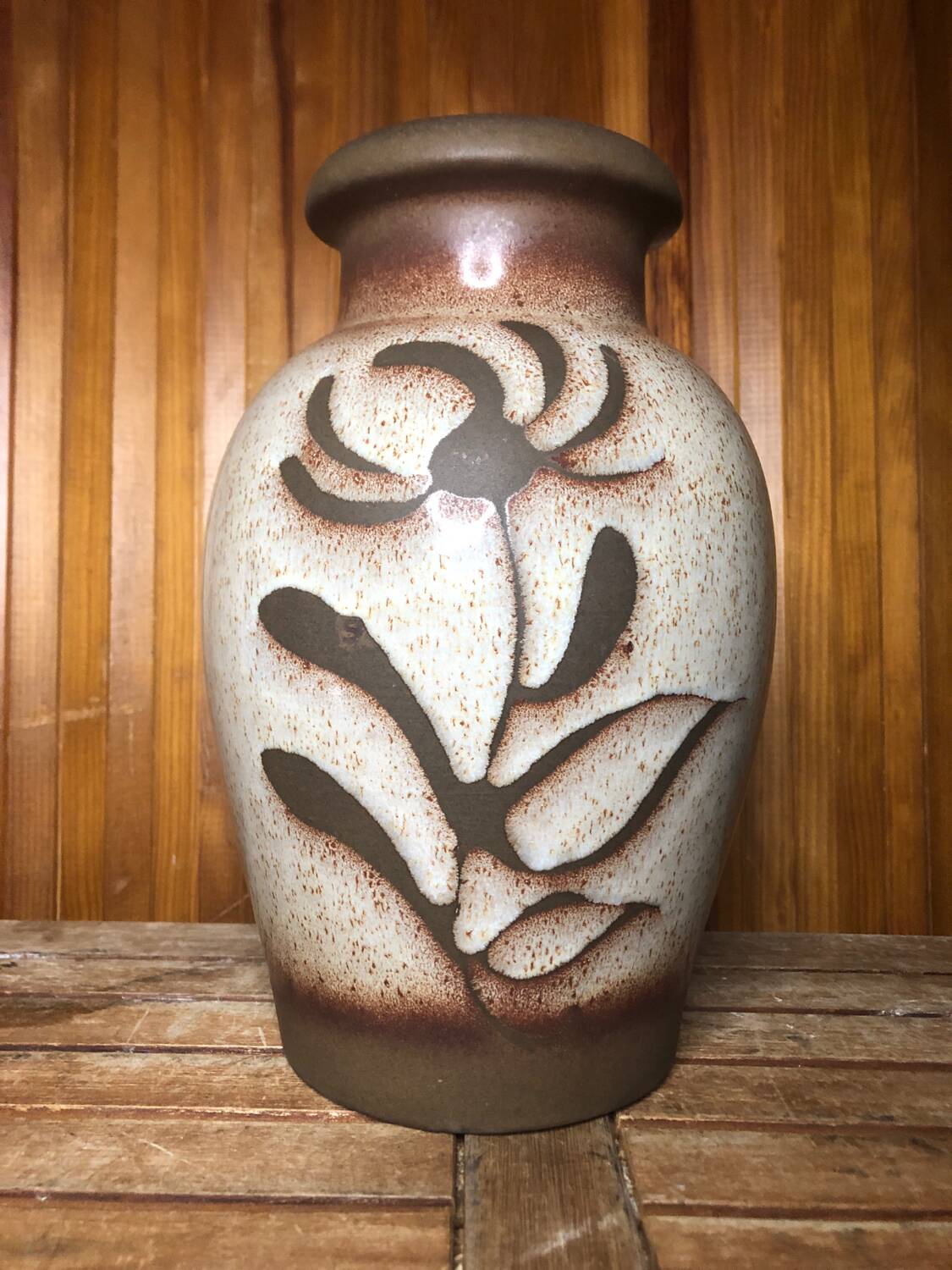 Old beige brown ceramic vase decor flowers w. germany vintage #a633