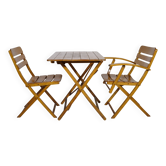 Vintage Solid Wood Folding Garden Furniture Set, Set of 3, 1970s