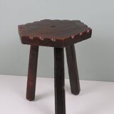 Rustic Spanish stool in solid wood – Handcrafted – 20th century