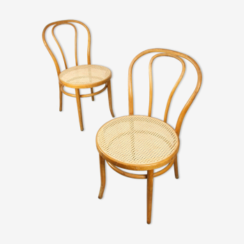 Chaises vintage en bois courbé et en canne, ensemble de 2