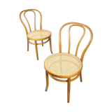 Vintage wide bentwood and cane chairs, set of 2