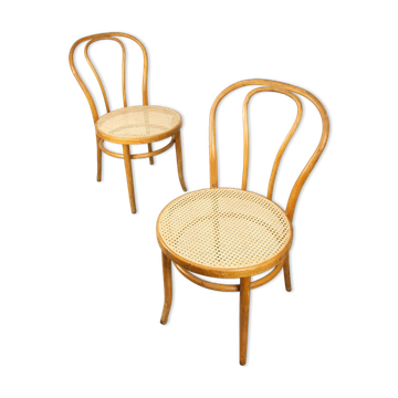 Vintage wide bentwood and cane chairs, set of 2