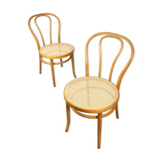 Chaises vintage en bois courbé et en canne, ensemble de 2