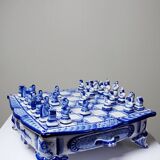 Rare and unique Gzhel porcelain travel chess set by Yuri Garanin