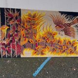 Vintage psychedelic bird painting 1970 Lurcat