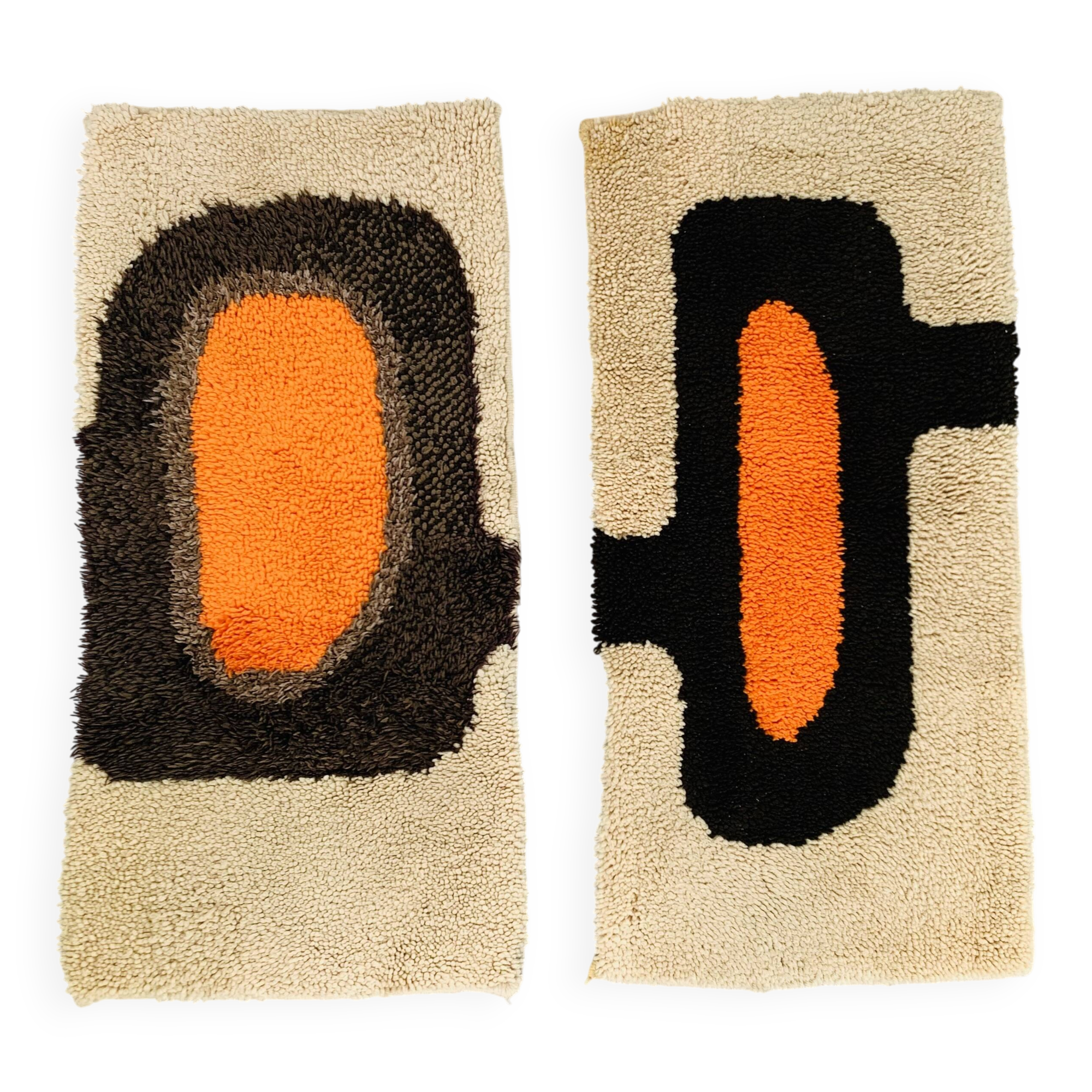 Pair of 70's wool rugs/bedside mats, Scandinavian style.