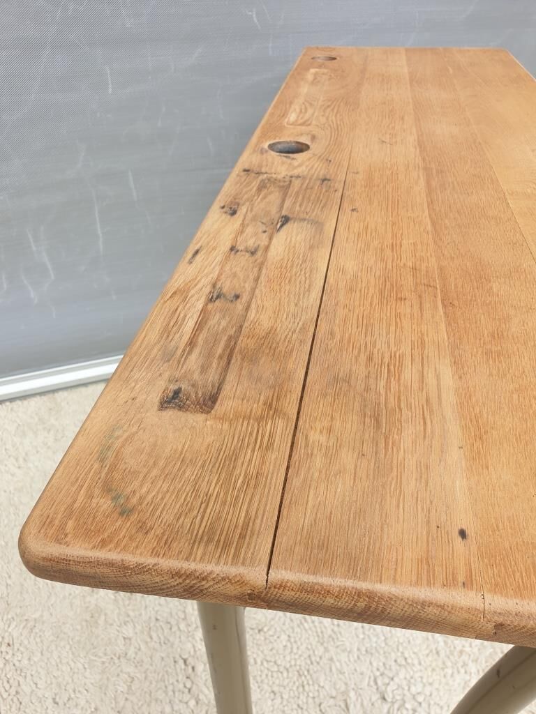 Double desk of schoolboy wood metal vintage curved base