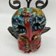Owl Sculpture in Glazed Ceramic Dated 1991 on Wrought Iron Base