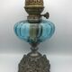 Regulated kerosene lamp foot baroque style blue glass bowl