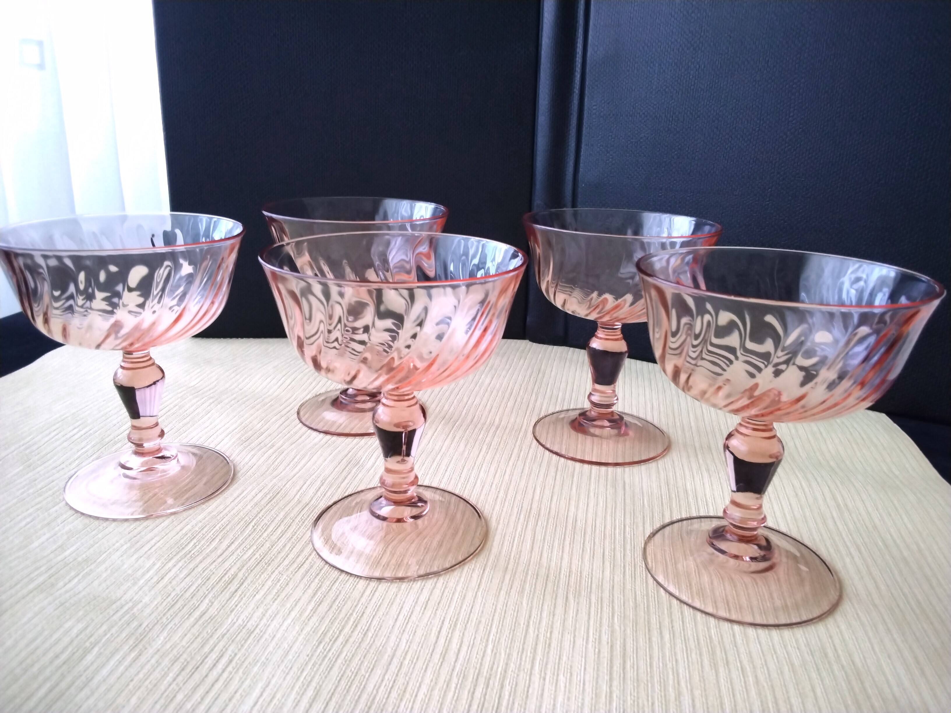 5 Vintage Luminarc Champagne Glasses Rosaline Model