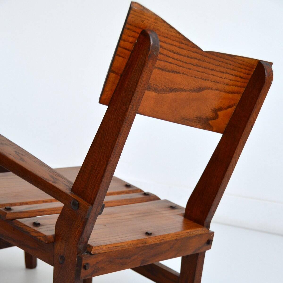 Armchairs convertible into Brutalist Bench in solid wood 1940 vintage