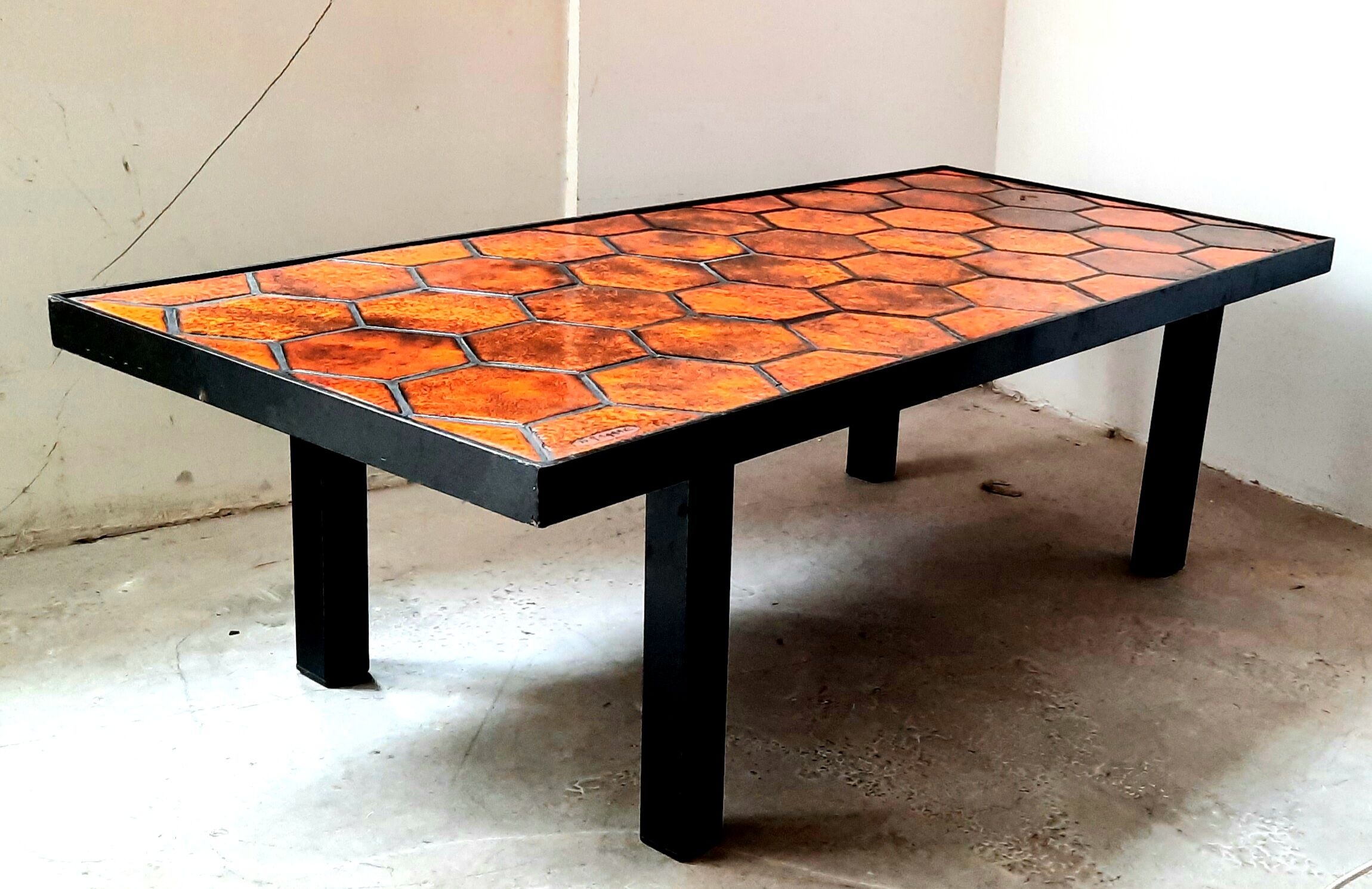Ceramic coffee table glazed orange vintage 1960