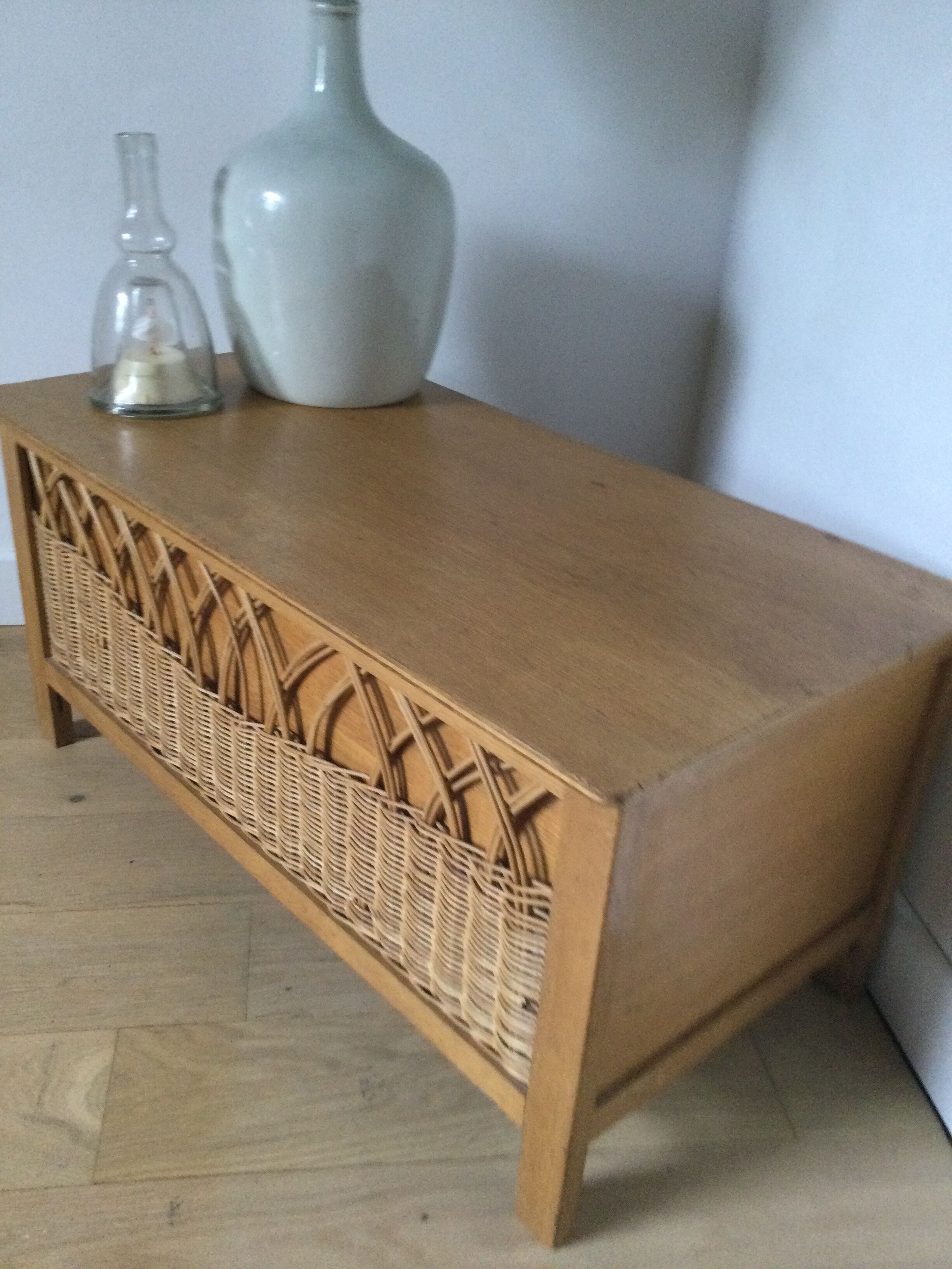 Vintage wood and rattan chest