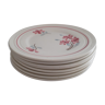 8 Plates in faience, white background with hand-painted pink flowers