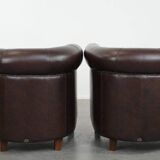 Set of two round cowhide  leather club armchairs in English style