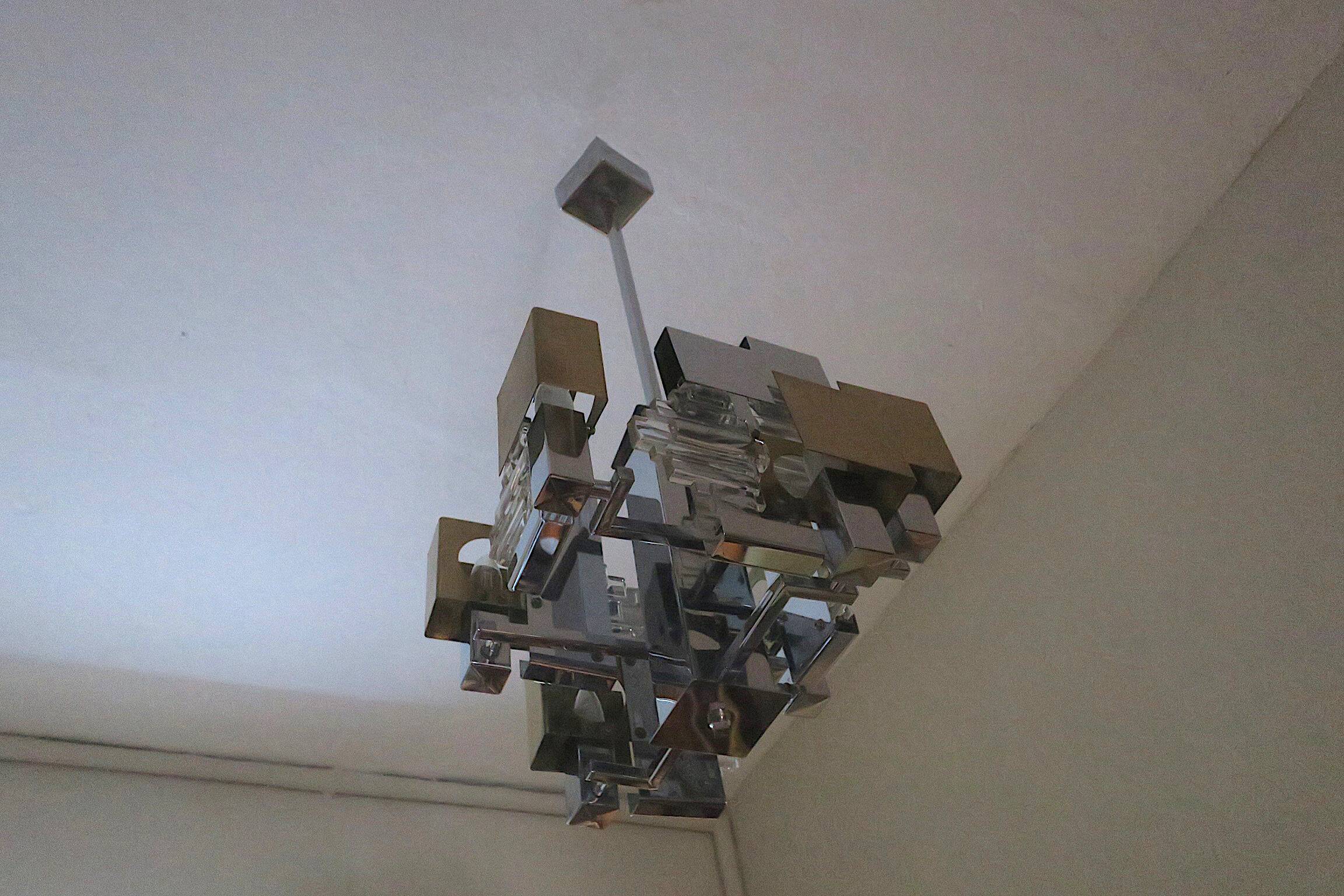 Sciolari Italian modern cubist chandelier, 1960s
