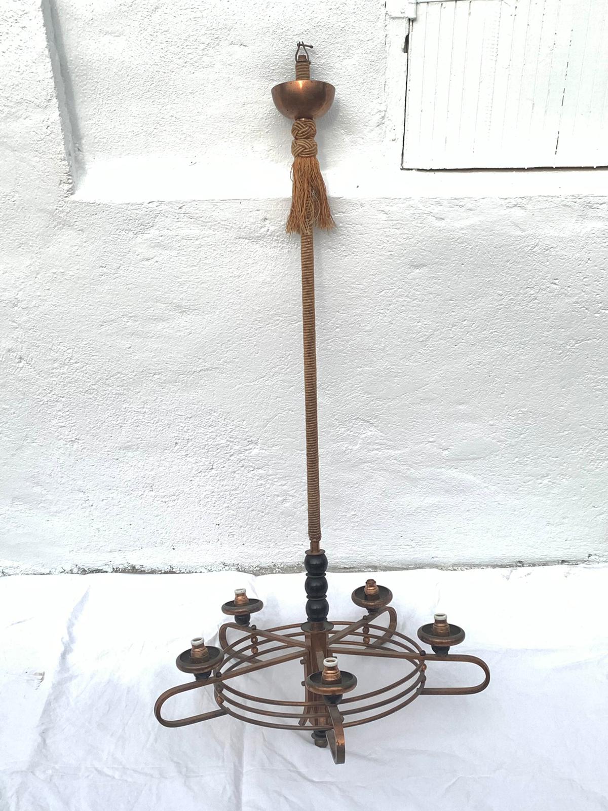 Bronze chandelier 5 lights 1950/1960