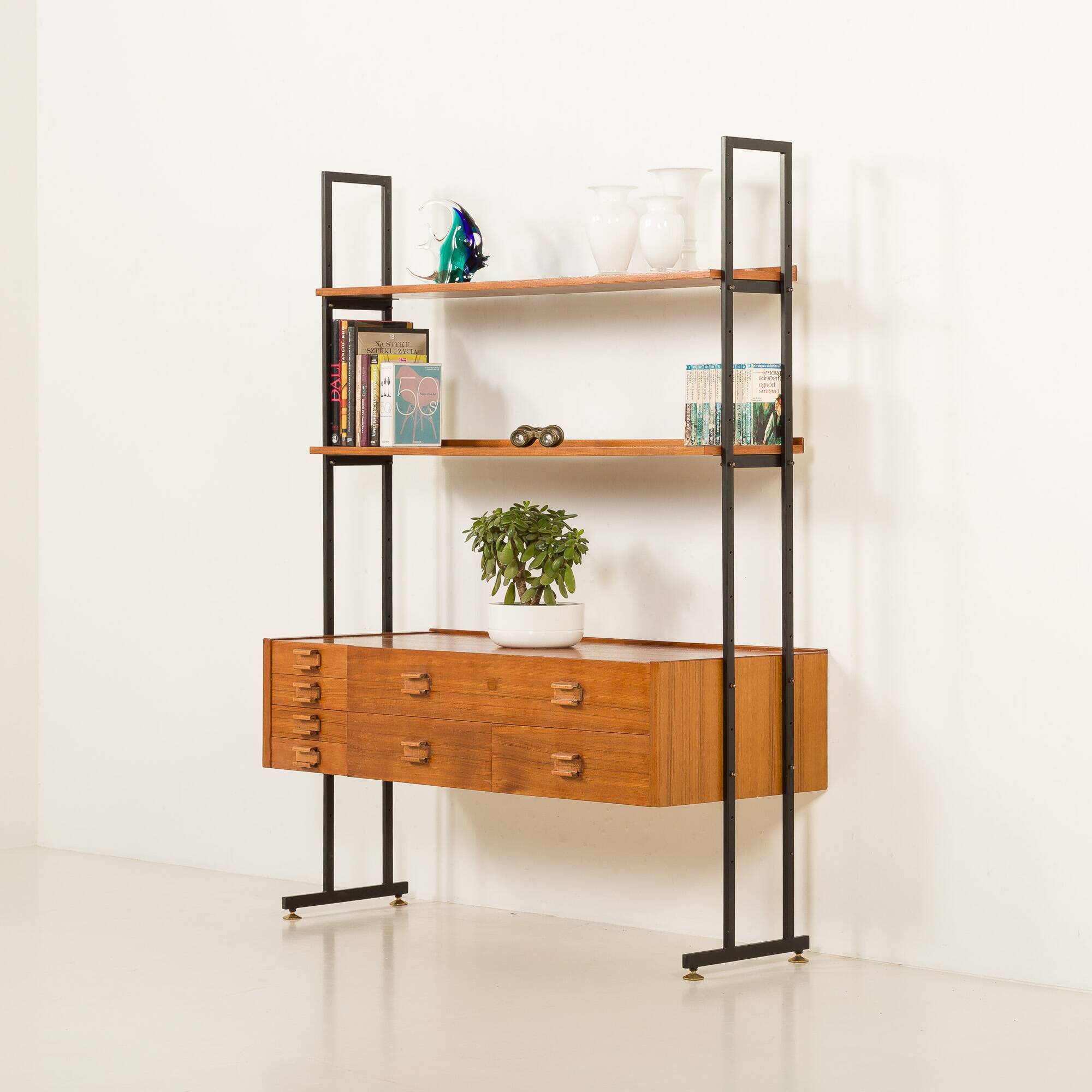 Italian free standing shelving unit with drawers, 1970s