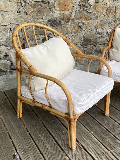 Pair rattan armchairs