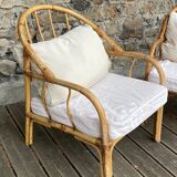 Pair rattan armchairs