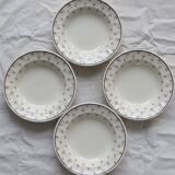 4 vintage white porcelain soup plates - Blue polka dot pattern