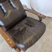 Vintage Panther Lounge Chair with Ottoman / Brown Leather Recliner Armchair