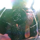 Green faience bowl decorated with multicolored drips around 1970