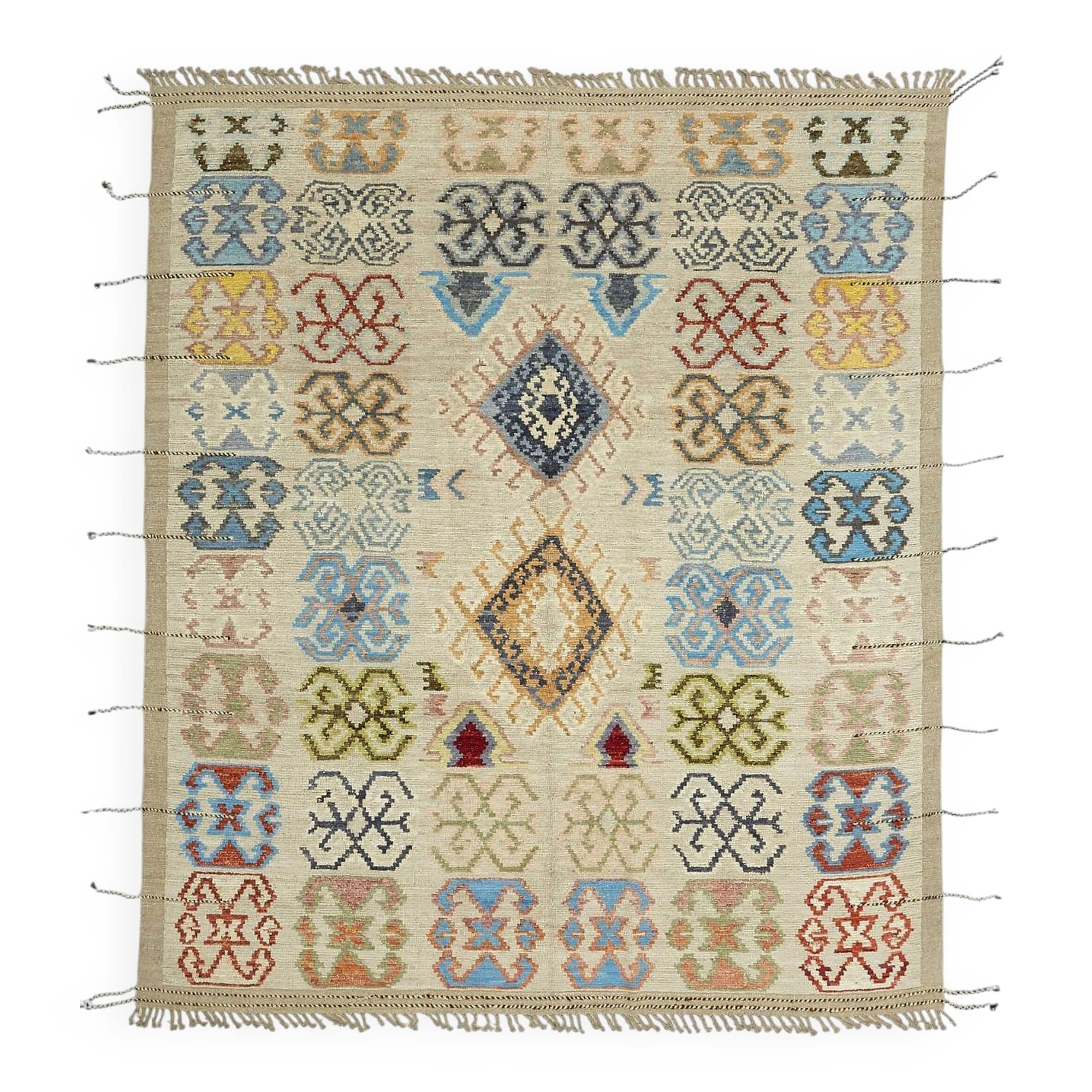 Tapis décoratif tribal fait main en laine multicolore 251 cm x 301 cm