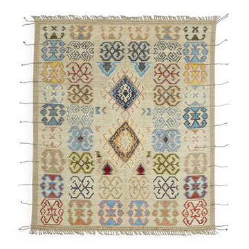 Tapis décoratif tribal fait main en laine multicolore 251 cm x 301 cm
