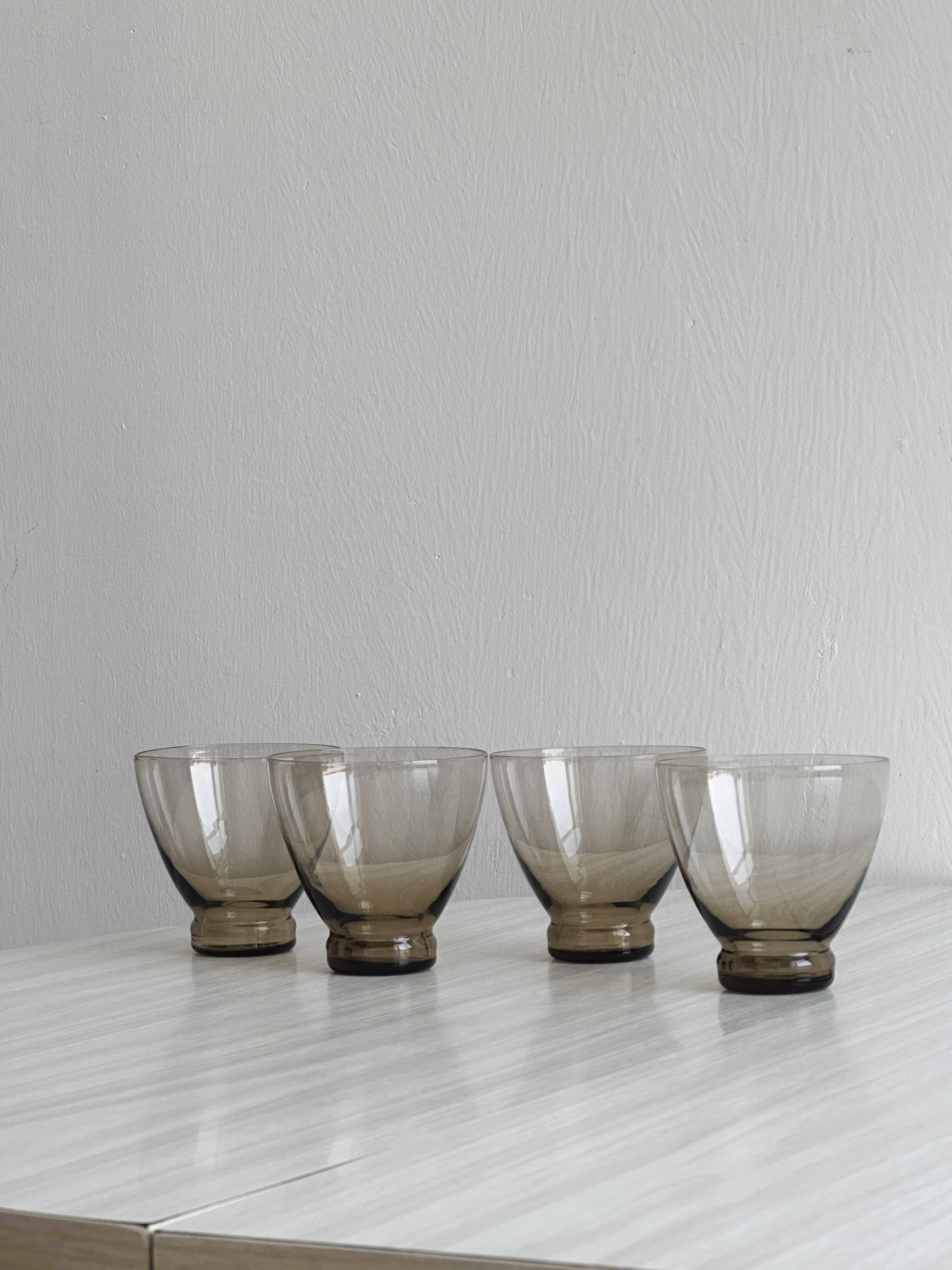 4 thin smoked glass water glasses