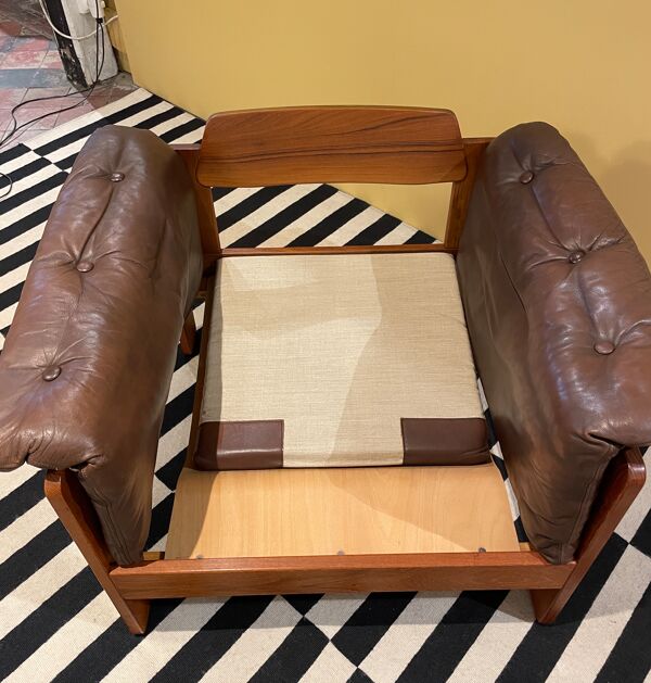 paire De fauteuils Club Danois En cuir, 1960's