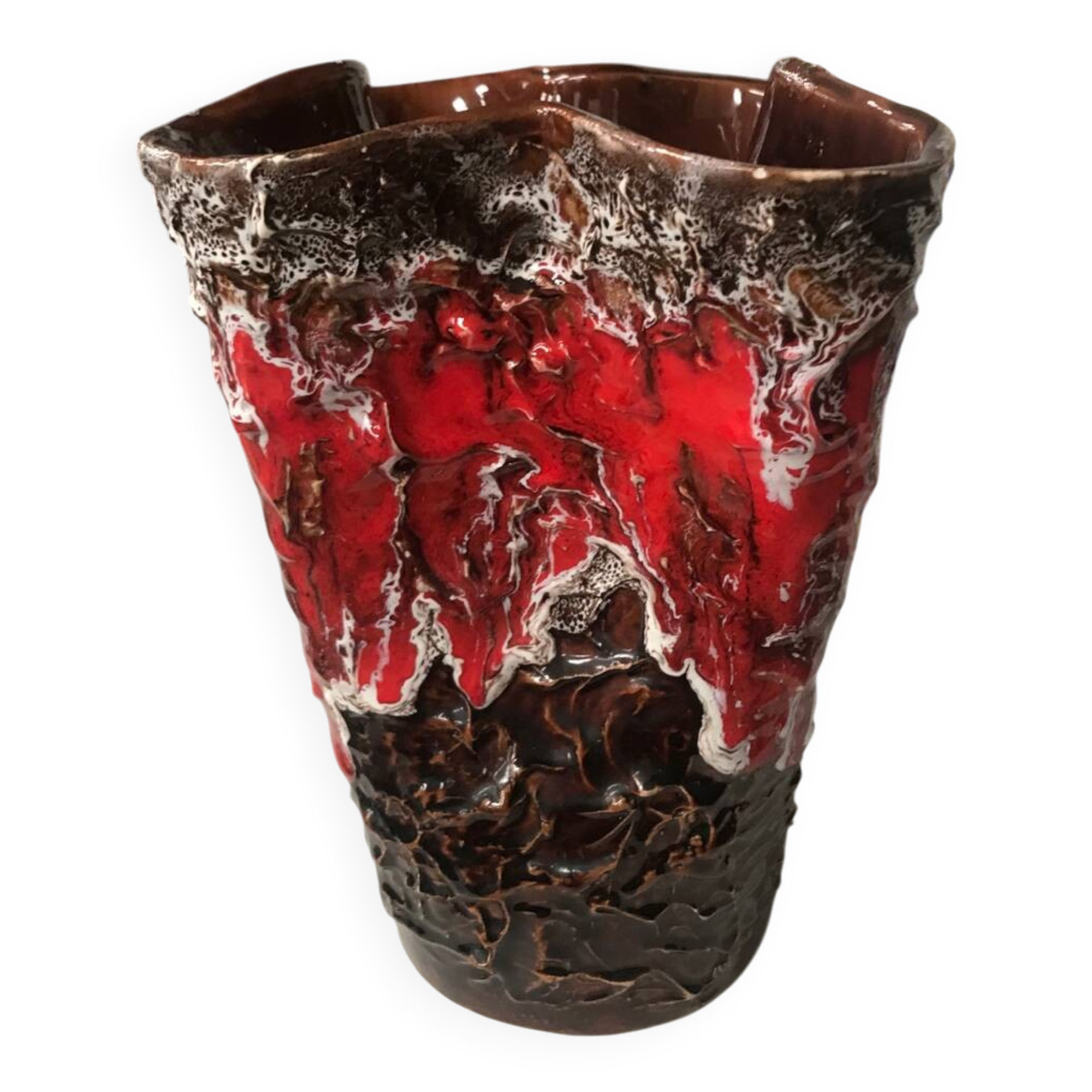 Vase in Vallauris earthenware, red, brown and white.