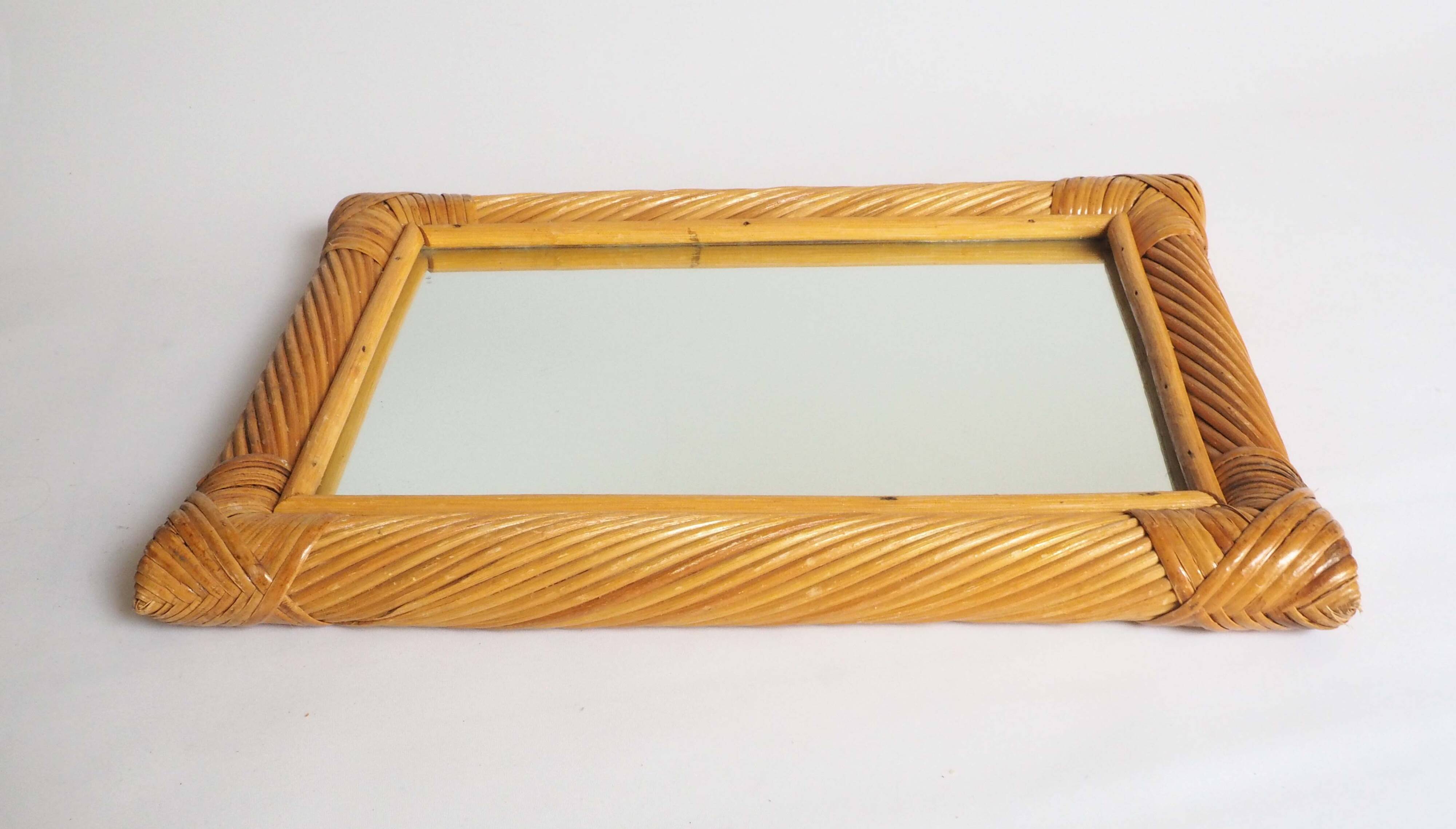 Rectangular rattan mirror