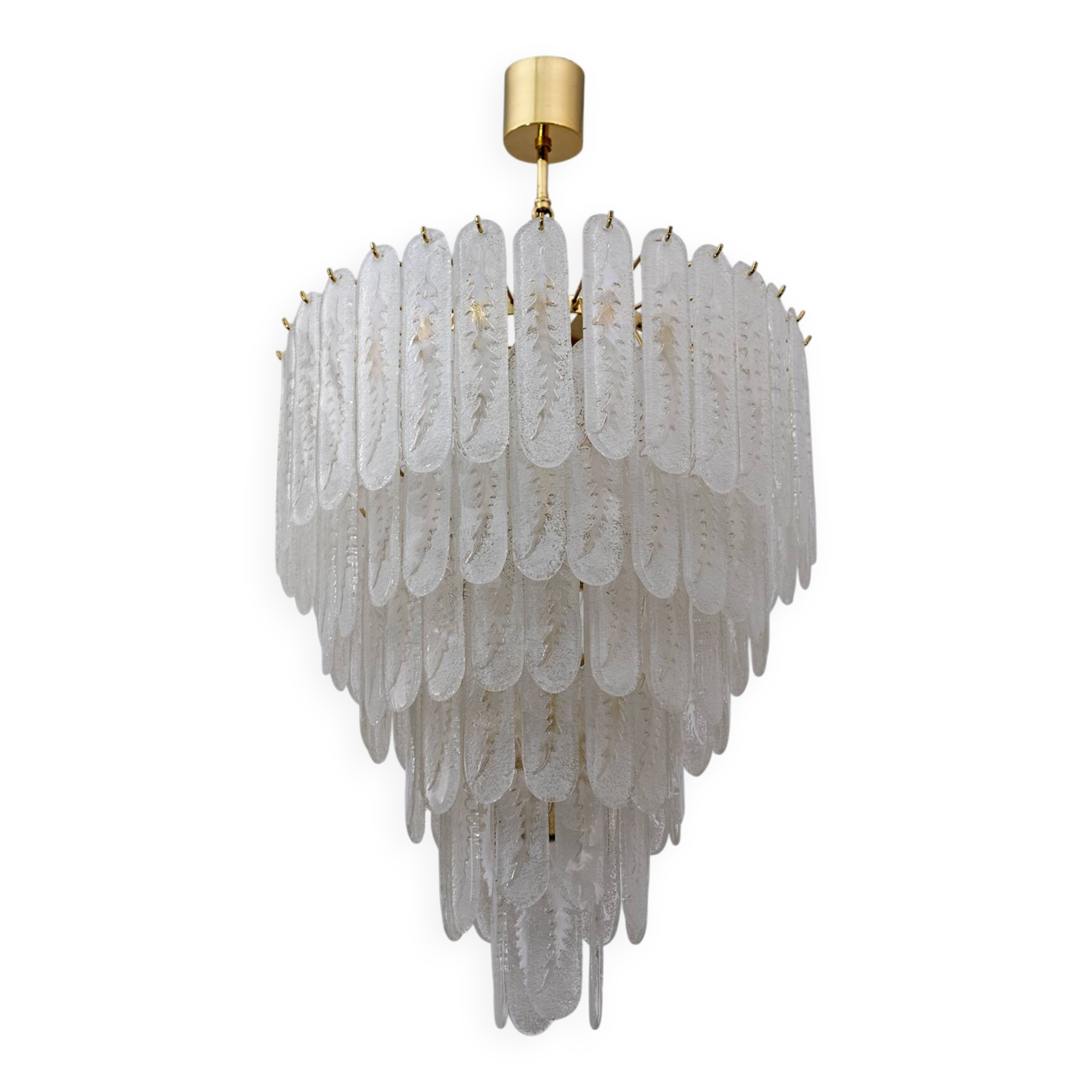 Venini Style 6 Floors Chandelier Murano Glass Graniglia and Brass, 1970s
