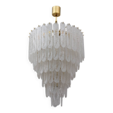 Lustre à six étages de style Venini, en verre de Murano Graniglia et laiton, années 1970