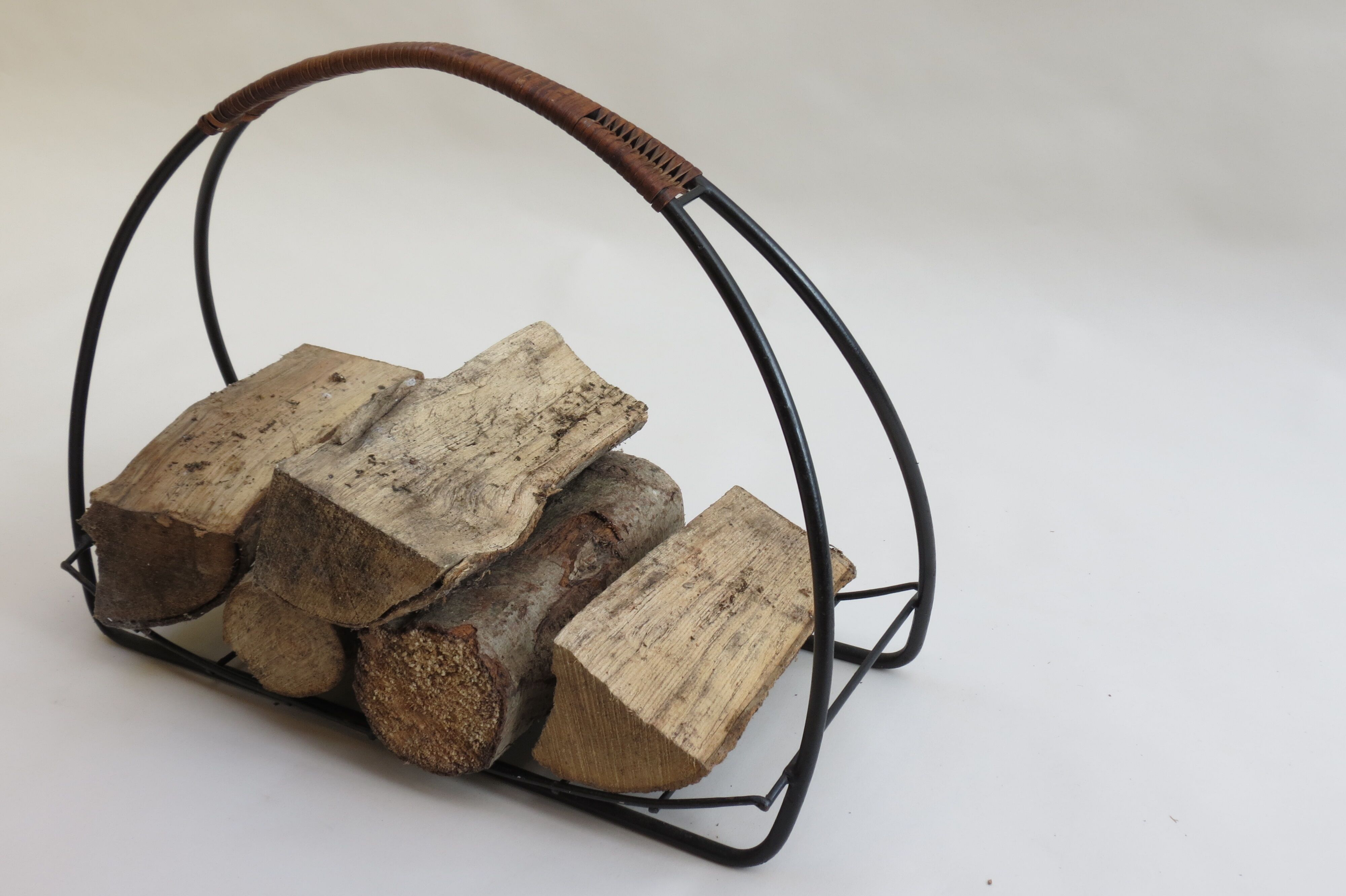 Log metal and cane log basket 1960