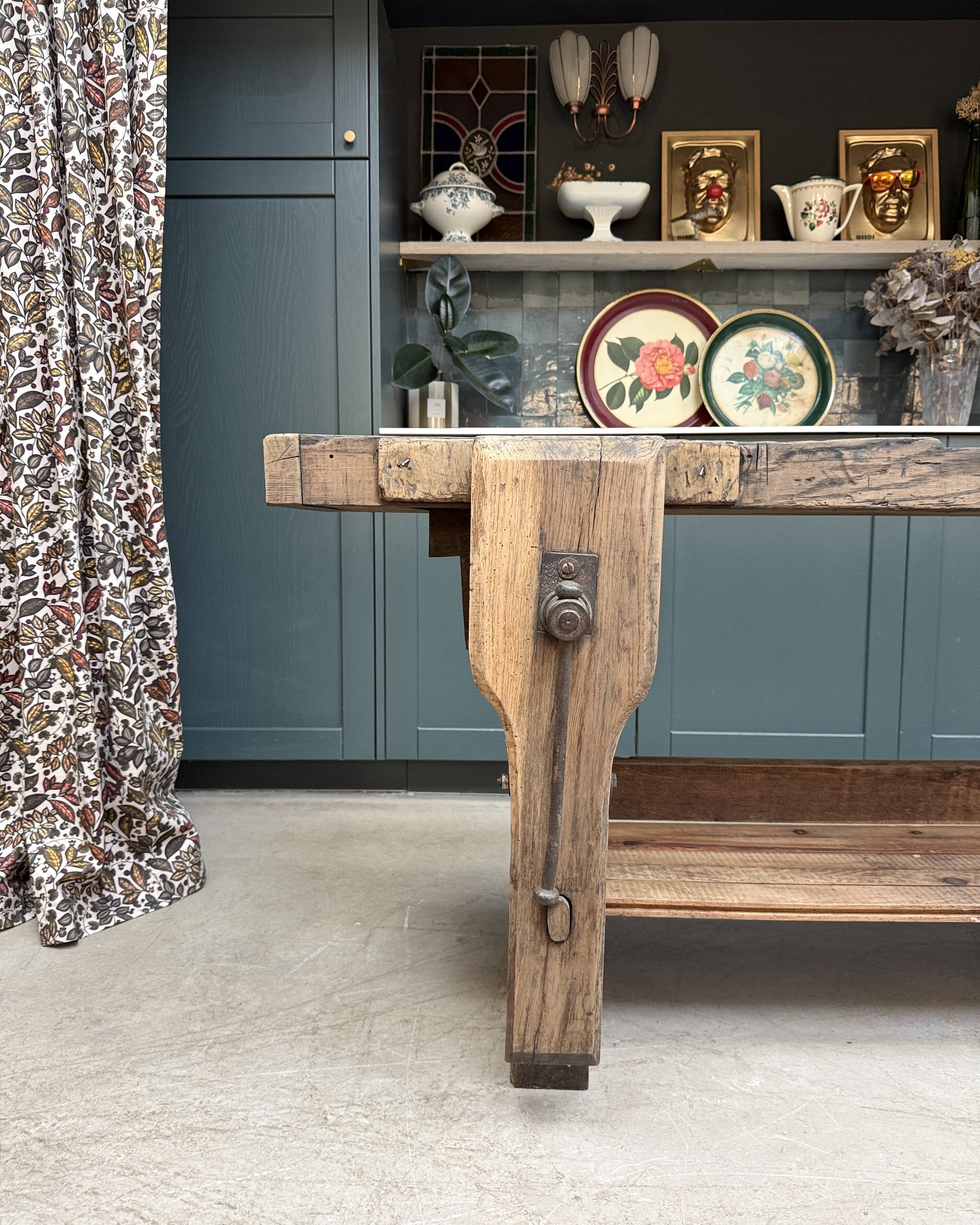 Old solid oak carpenter's workbench (renovated)