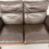 Vintage black leather Dreipunkt Scala design 2-seater sofa.