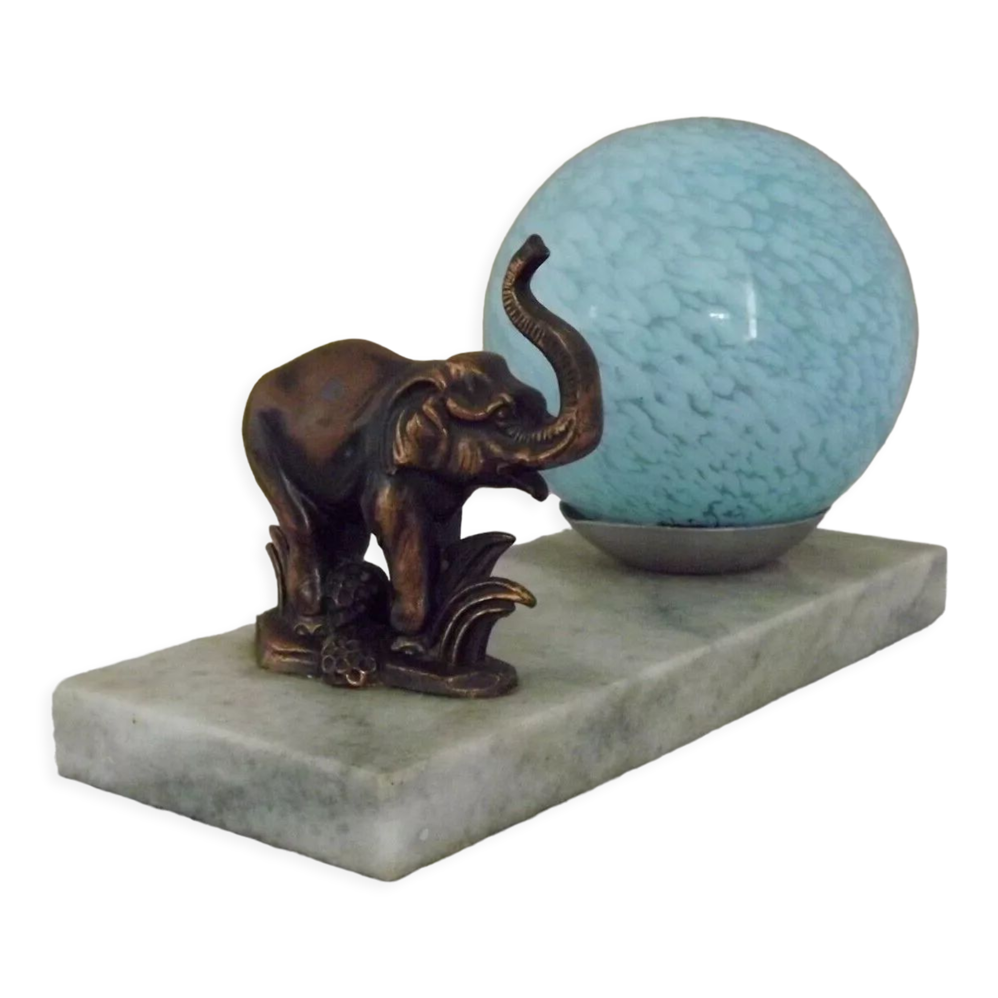 Elephant lamp tedd art deco marble base Clichy blue shade 4194