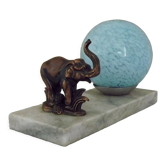 Lampe éléphant tedd art déco socle en marbre abat-jour clichy bleu 4194