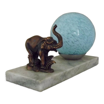Lampe éléphant tedd art déco socle en marbre abat-jour clichy bleu 4194