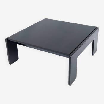 Square black lacquered wood coffee table design 1980